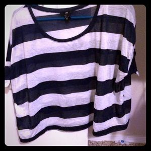 Navy & White Sheer Striped H&M Crop Top